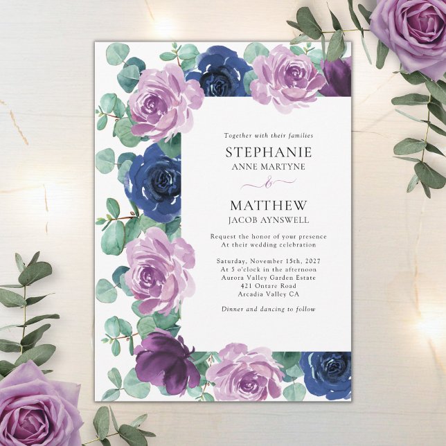 Invitación Eucalyptus Dusty Mauve Boda Botánico Azul (Subido por el creador)