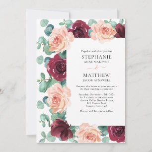 Invitación Eucalyptus Dusty Rosa Boda Botánico de Borgoña