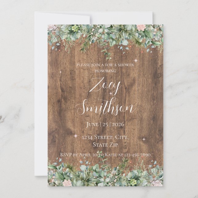Invitación Eucalyptus Dusty Rose Bridal Shower | Greenery (Anverso)