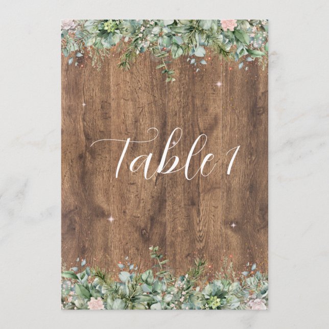 Invitación Eucalyptus Dusty Rose Table Numbers | Greenery (Anverso)
