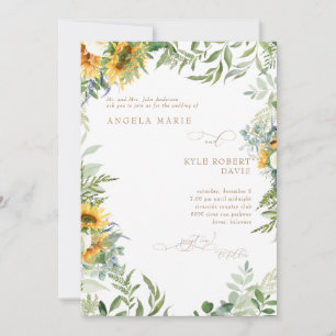Invitación Eucalyptus Elegance Sunflower White Boda