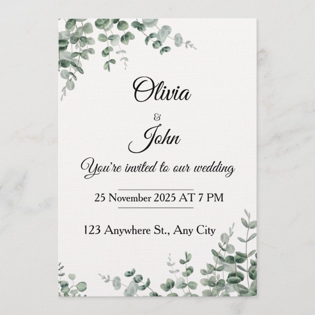 Invitación Eucalyptus Elegance Wedding Invitation (Anverso)