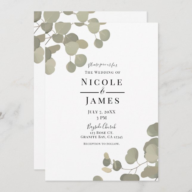 Invitación Eucalyptus Elegant Boda Moderno (Anverso / Reverso)