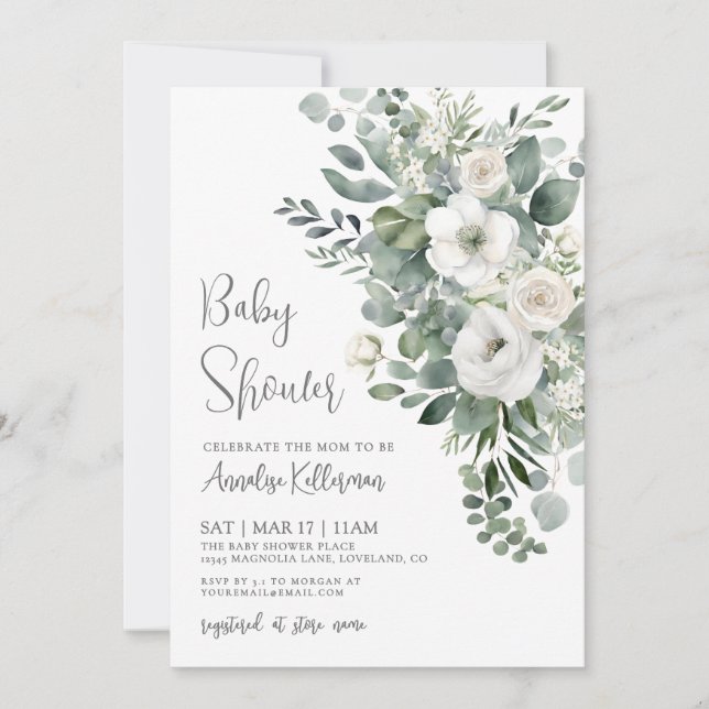 Invitación Eucalyptus Elegant Floral Baby Shower (Anverso)