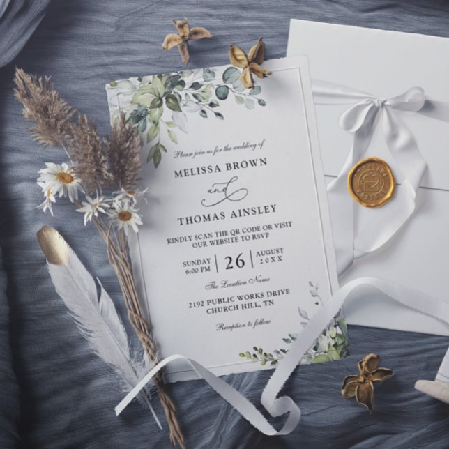 Invitación Eucalyptus Elegant Modern Budget QR Code Wedding (Subido por el creador)