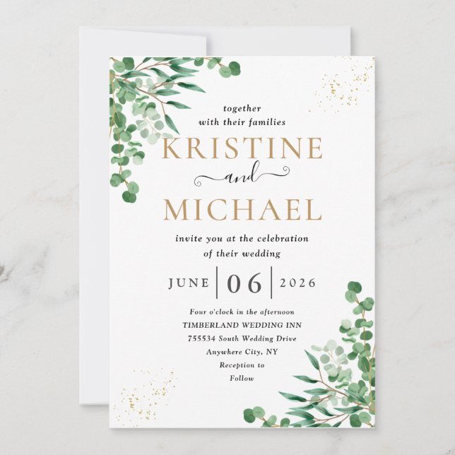 Invitación Eucalyptus Elegante Presupuestario deja Boda de Ve (Anverso)