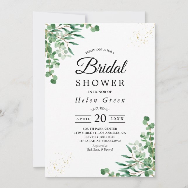 Invitación Eucalyptus Elegante Presupuestario Deja Ducha Brid (Anverso)