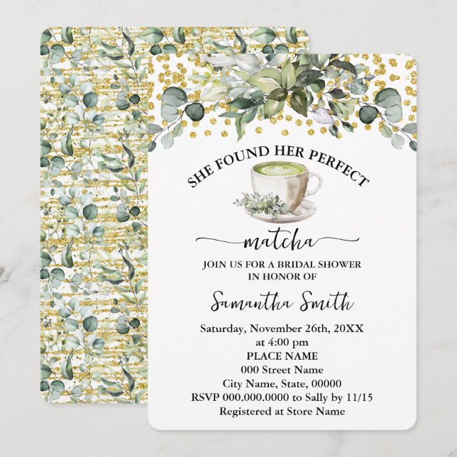 Invitación Eucalyptus Encontró Su Ducha Matcha Bridal Perfect (Anverso / Reverso)