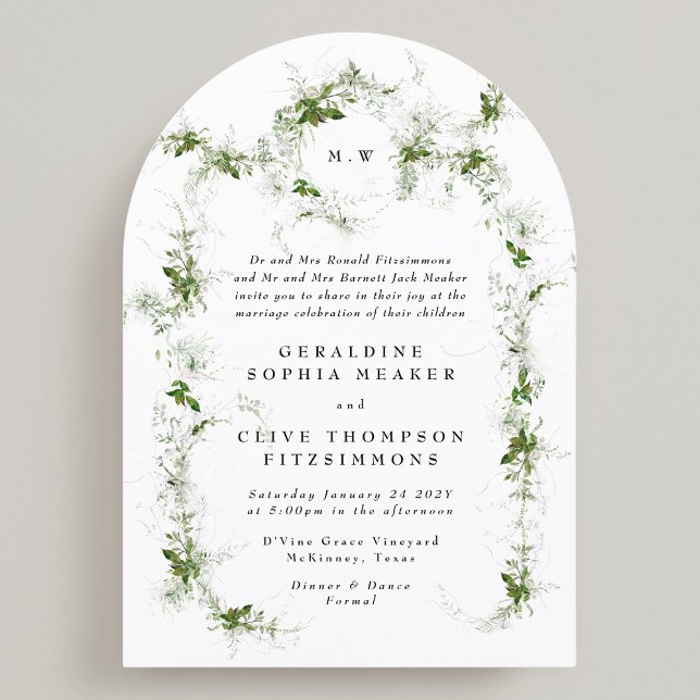 Invitación Eucalyptus Enmarcado Arco Boda Monograma de la Tie (Subido por el creador)