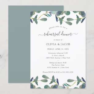 Invitación Eucalyptus Escudo   Cena de ensayo de hojas verdes
