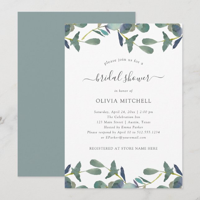 Invitación Eucalyptus Escudo | Ducha de novia de hojas verdes (Anverso / Reverso)
