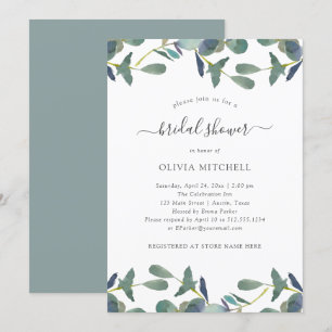 Invitación Eucalyptus Escudo   Ducha de novia de hojas verdes