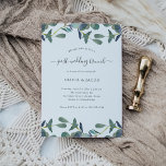 Invitación Eucalyptus Escudo Green deja al Boda Brunch<br><div class="desc">Estas invitaciones al brunch,  sencillas y de moda,  incluyen hojas de eucalipto de color verde acuático en un fondo blanco limpio con escritura manual moderna. Perfecto para una recepción después de la boda o un almuerzo recién casado.</div>