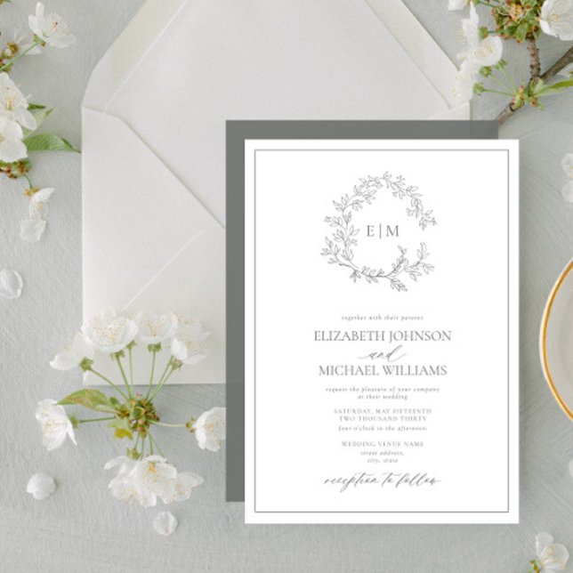 Invitación Eucalyptus Escudo Green Leafy Monograma Boda (Subido por el creador)
