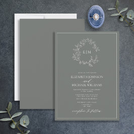 Invitación Eucalyptus Escudo Green Leafy Monograma Boda