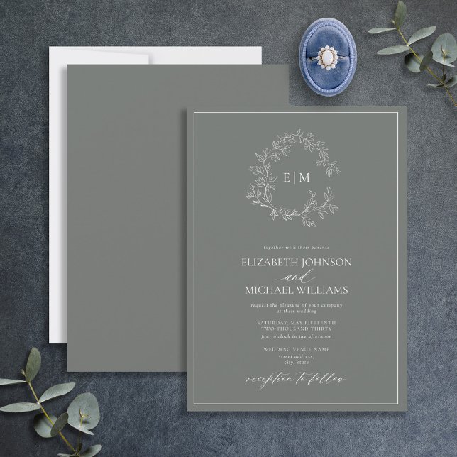 Invitación Eucalyptus Escudo Green Leafy Monograma Boda (Subido por el creador)