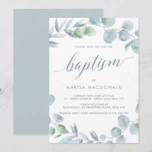 Invitación Eucalyptus etéreo Bautismo azul turbio