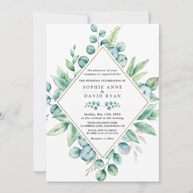 Invitación Eucalyptus exuberante deja Boda de oro de diamante (Anverso)