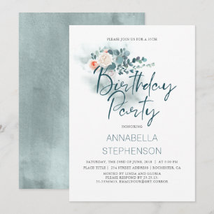 Invitación Eucalyptus Fiesta de cumpleaños de color de agua
