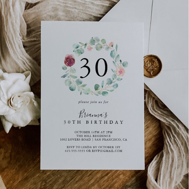 Invitación Eucalyptus Floral 30. Fiesta de cumpleaños (Subido por el creador)