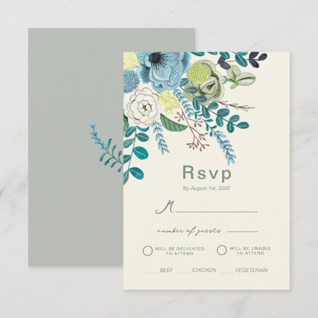 Invitación Eucalyptus floral Elegante respuesta de Boho Green (Anverso / Reverso)