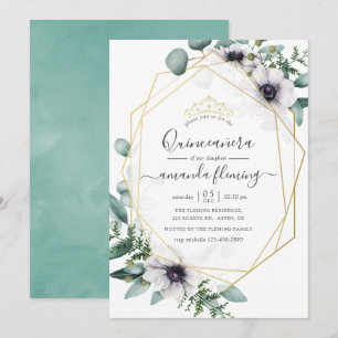 Invitación Eucalyptus Floral Geométrica Quinceañera
