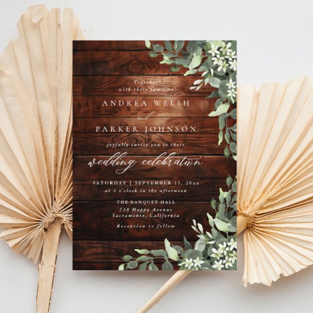 Invitación Eucalyptus Floral Greenery Rustic Wood Wedding (Subido por el creador)