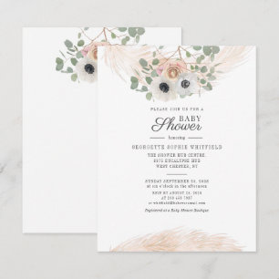 Invitación Eucalyptus Floral Pampas Grasa Script Baby Shower