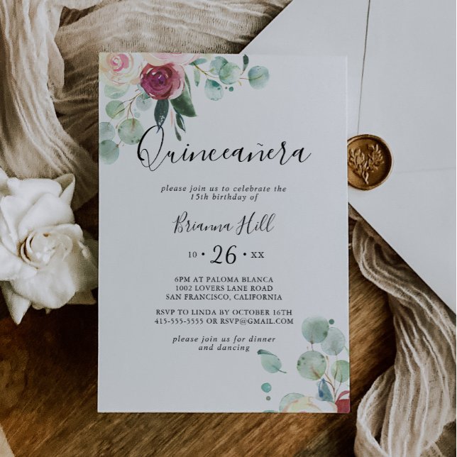 Invitación Eucalyptus Floral Quinceañera (Subido por el creador)