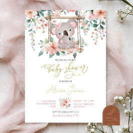 Invitación Eucalyptus floral rosa Koala Niña australiana