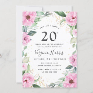 Invitación Eucalyptus Floral Rosa Veinte cumpleaños