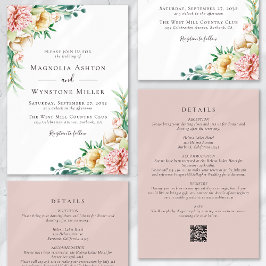 Invitación Eucalyptus Floral Rubor rosa todo en un Boda
