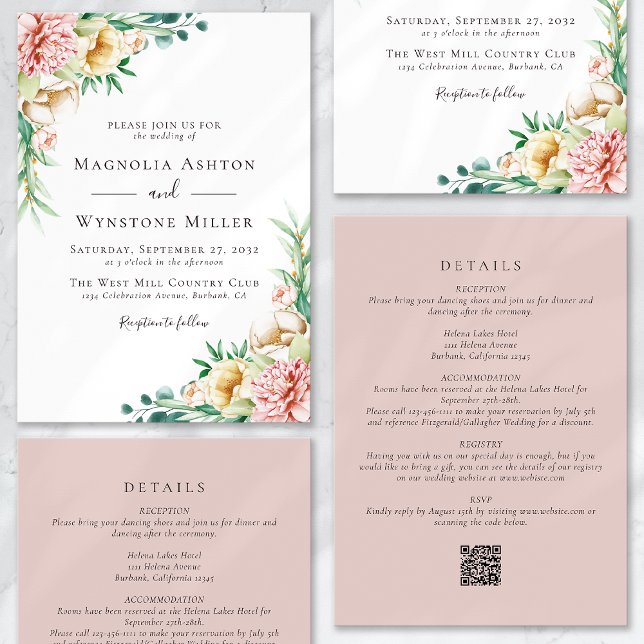 Invitación Eucalyptus Floral Rubor rosa todo en un Boda (Subido por el creador)