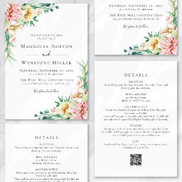 Invitación Eucalyptus Floral Rubor rosa todo en un Boda