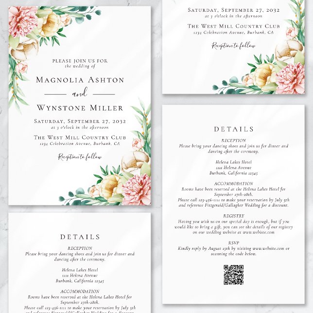 Invitación Eucalyptus Floral Rubor rosa todo en un Boda (Subido por el creador)
