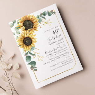 Invitación Eucalyptus Floral Sunflower 40 Fiesta de cumpleaño