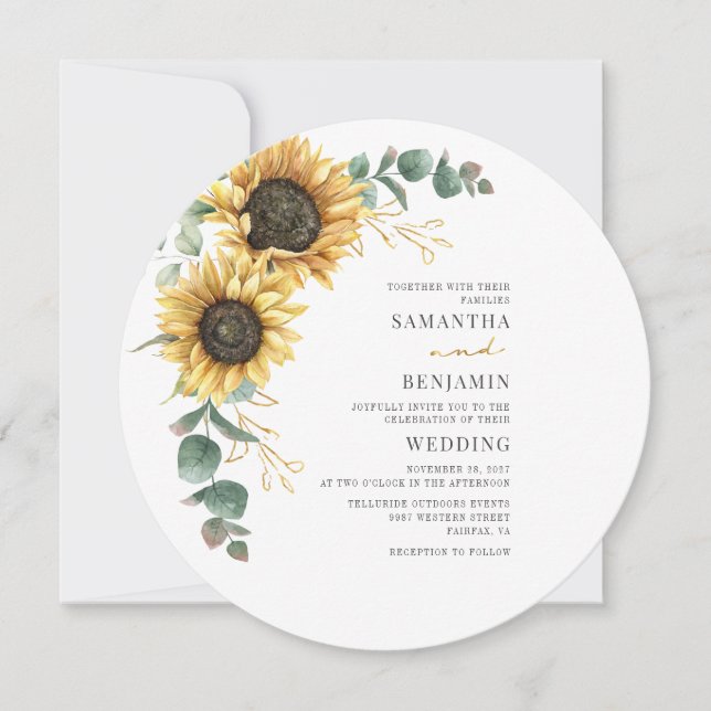 Invitación Eucalyptus Floral Sunflower Greeneration Boda (Anverso)