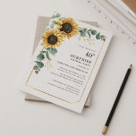 Invitación Eucalyptus Floral Sunflower Sorpresa 40 cumpleaños<br><div class="desc">Crea una invitación floral de fiesta de cumpleaños sorpresa usando nuestra plantilla de bonito con girasoles,  vegetación eucalipto con marco geométrico sobre fondo blanco. Haga clic fácilmente en el botón "Personalizar" para obtener más detalles</div>