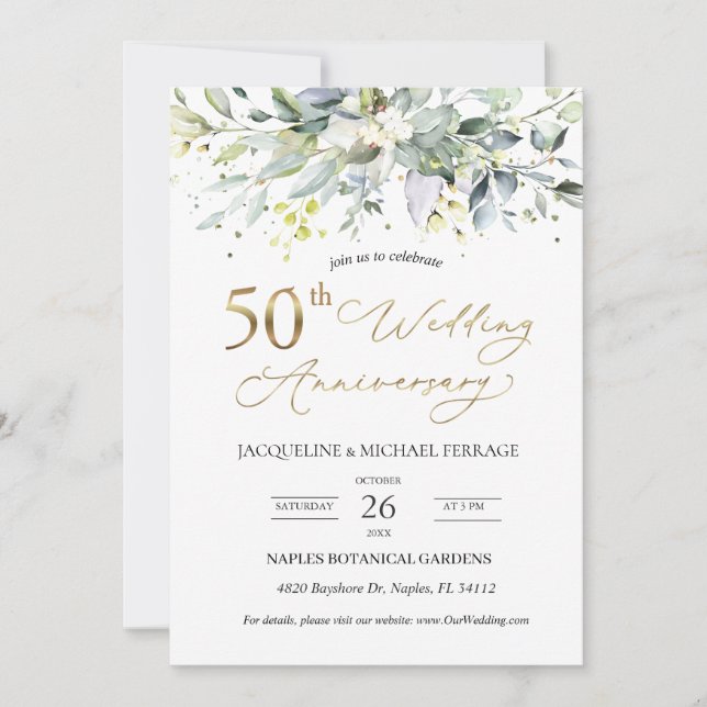 Invitación Eucalyptus foliage 50º Aniversario Boda (Anverso)