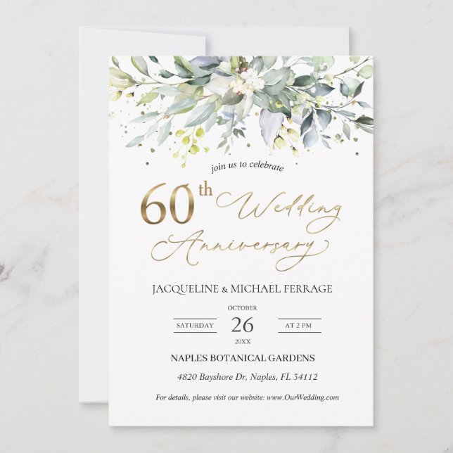 Invitación Eucalyptus foliage 60º Aniversario Boda (Anverso)