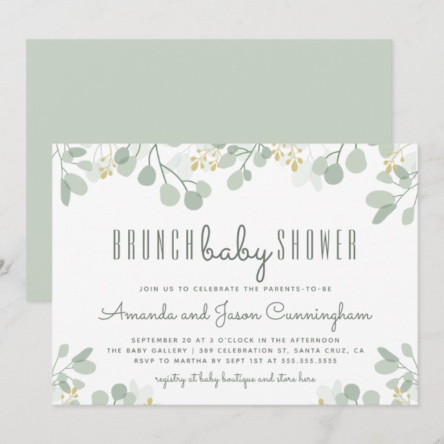 Invitación Eucalyptus Foliage Baby Shower Brunch (Anverso / Reverso)