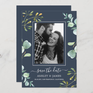 Invitación Eucalyptus Foliage Blue Botanical Save the Date