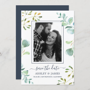 Invitación Eucalyptus Foliage Blue Botanical Save the Date