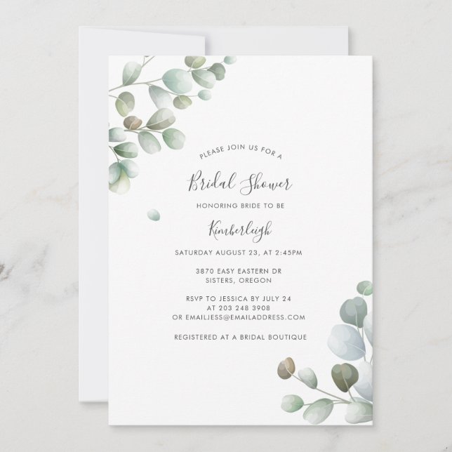 Invitación Eucalyptus Foliage Botanage Bridal Shower (Anverso)