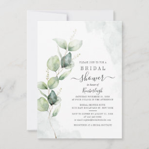 Invitación Eucalyptus Foliage Botanage Script Bridal Shower