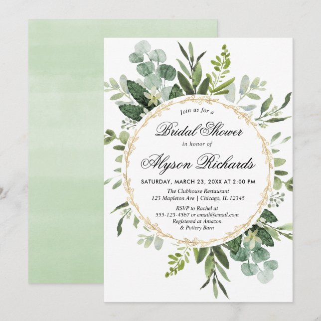 Invitación Eucalyptus foliage bridal ducha verde moderno (Anverso / Reverso)