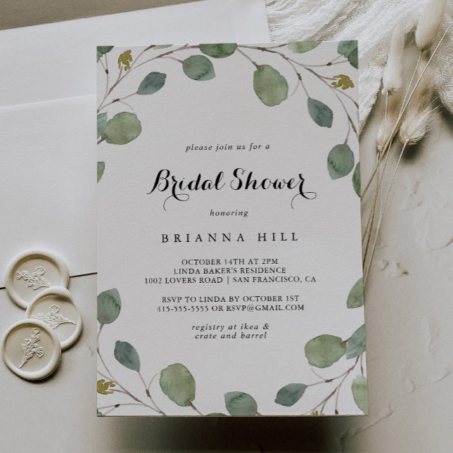 Invitación Eucalyptus Foliage Calligraphy Shower (Subido por el creador)