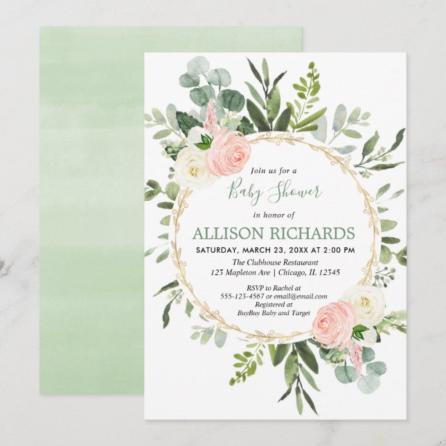 Invitación Eucalyptus foliage chica de oro rosa (Anverso / Reverso)