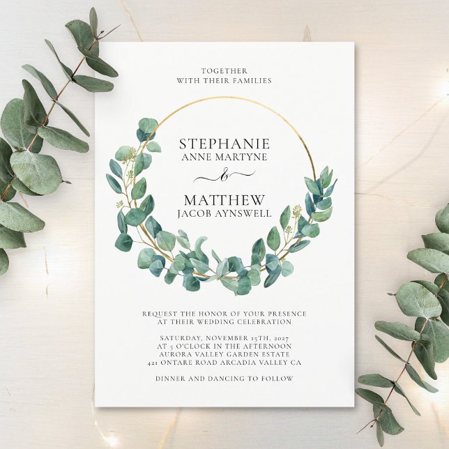 Invitación Eucalyptus Foliage deja Boda de guirnalda de oro (Subido por el creador)