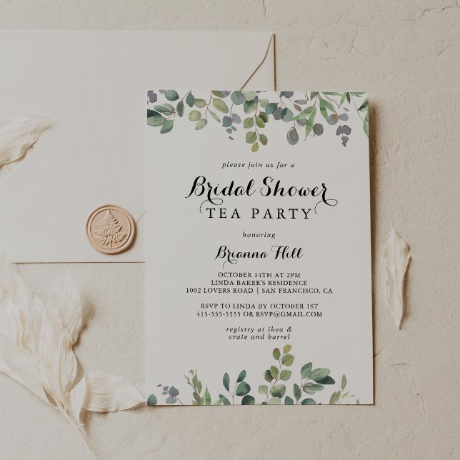 Invitación Eucalyptus Foliage Delight Bridal Shower Tea Fiest (Subido por el creador)